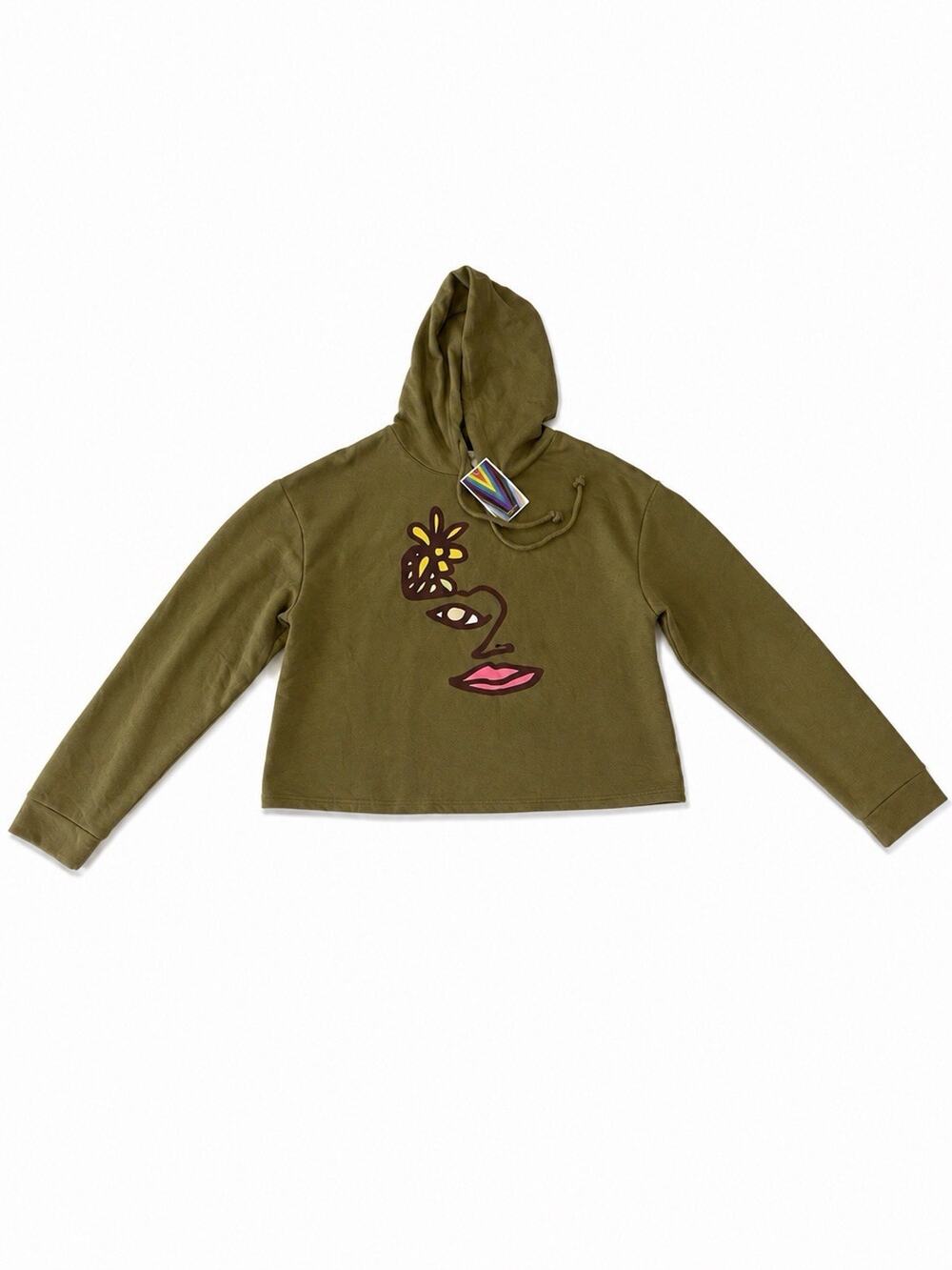 LGBTQ Take Pride Hoodie Sweatshirt Crop Womens Size Small Pullover Graphic Green